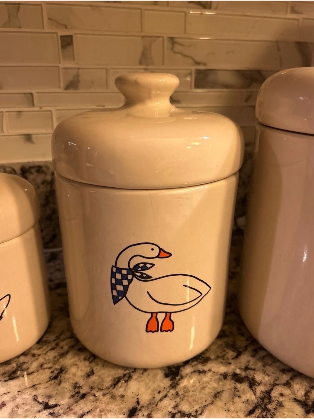 Cream Ceramic Goose Canister Set with Blue Accent - Picture 3 of 4